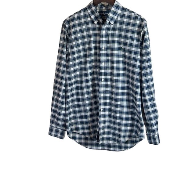 Ralph Lauren Mens Custom Fit Long Sleeve Shirt Blue Green Plaid Size XL - Picture 5 of 5